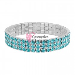 Bratara eleganta de mana BRM021CC Argintie cu cristale albastre  - 3 randuri 